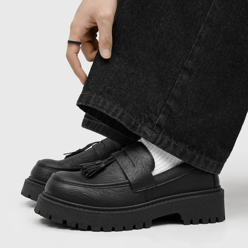 Big Size 46 Tassels Designer Loafers For Men Slip-on Shoes Fashion Black Pu Leather Shoes Man Comfy Platform Men's Casual Shoes