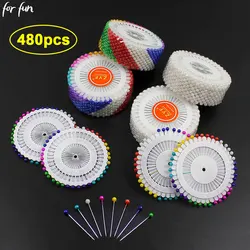 For Fun 480PCS perni a testa di perle colorate posizionamento aghi di perle perno rotondo disco cucito su misura posizionamento ago perno a testa grande