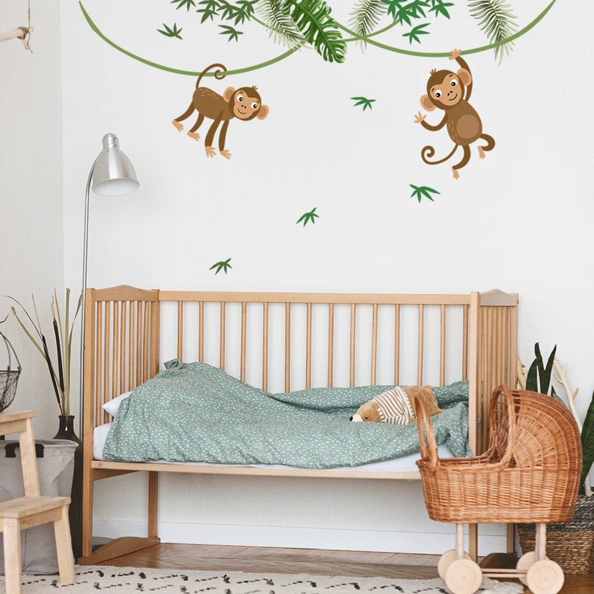 Adesivo per decorazioni da parete Plam Animal Jungle di grandi dimensioni per camera dei bambini camera da letto carta da parati autoadesiva murale