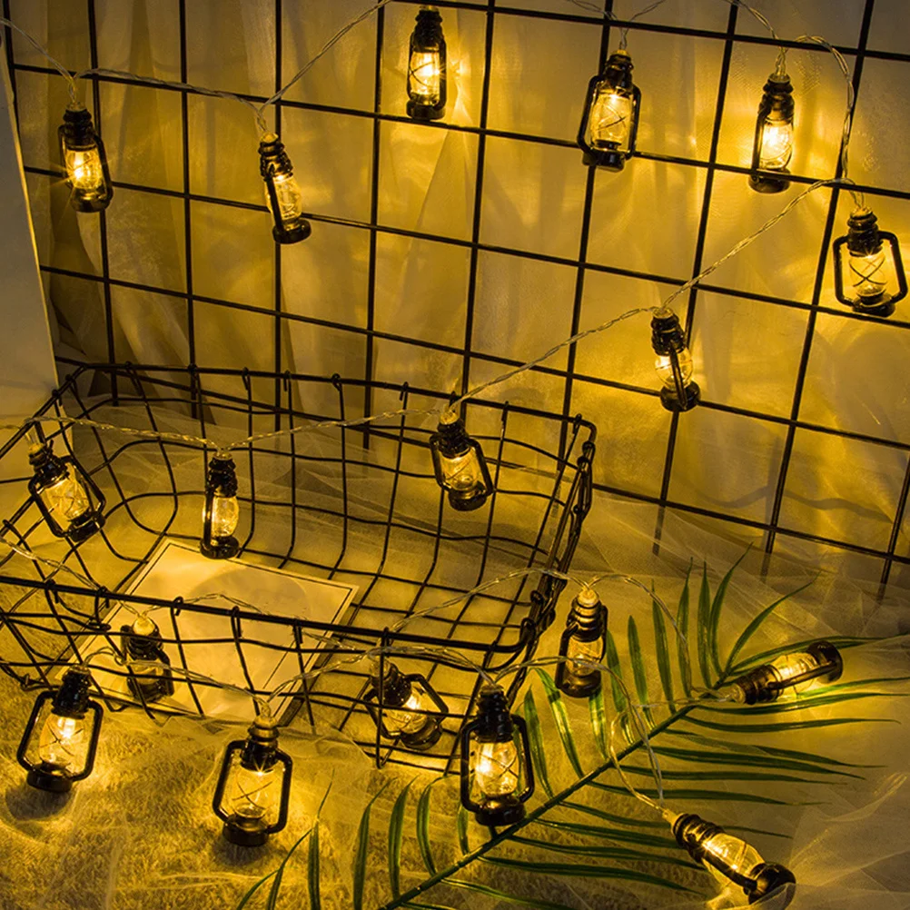 2 متر 20 مصباح على شكل سلسلة أضواء فانوس ريترو LED لتزيين حفلات الزفاف ومهرجان عيد الميلاد باللون الأسود