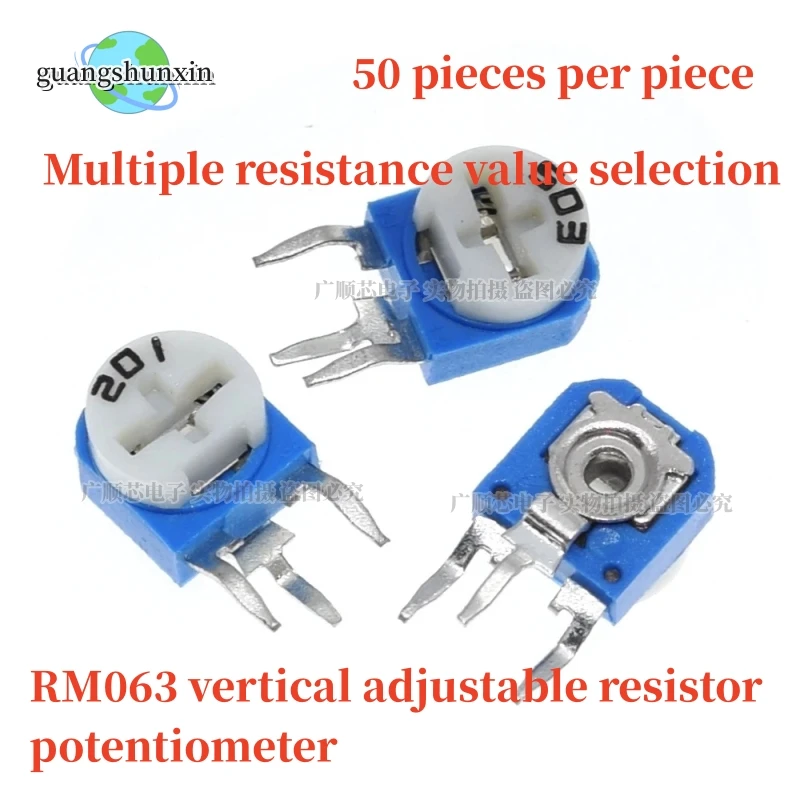 50pcs Rm063 Rm-063 100 200 500 1k 2k 5k 10k 20k 50k 100k 200k 500k 1m Ohm Trimpot Trimmer Potentiometer Variable Resistor