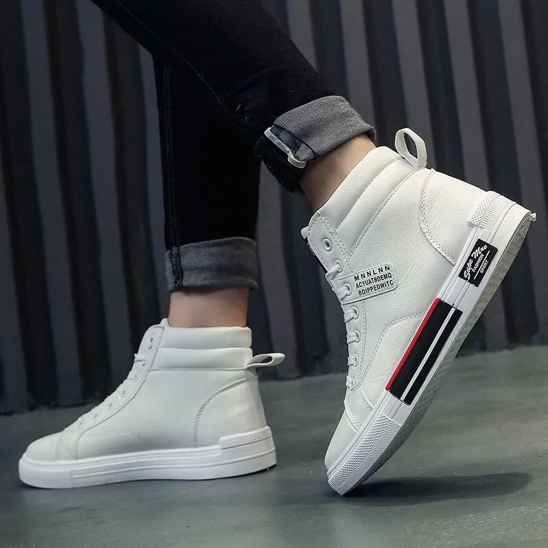 Plush White Shoes For Men Winter High Top Leather Sneakers Male Waterproof Booties Man Teen Boys Fashion Trainer Sports Shoes