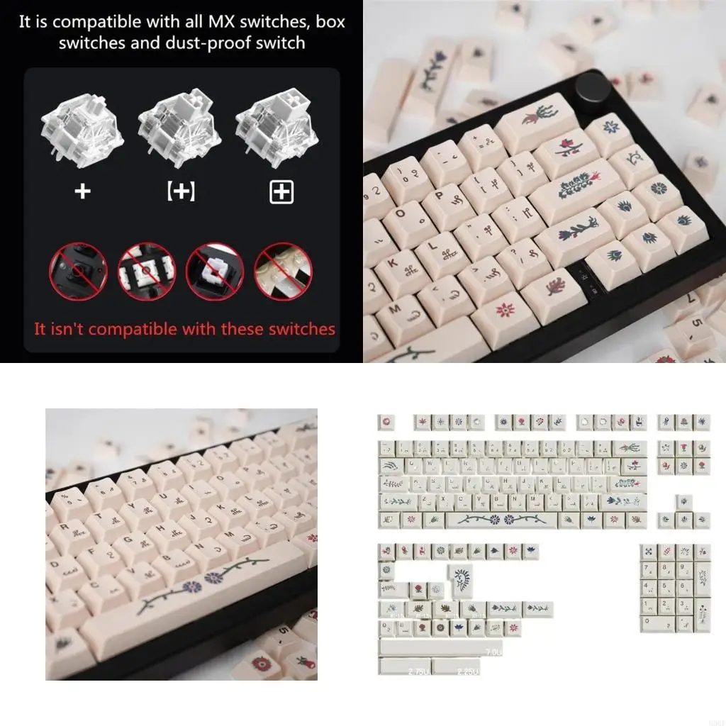 

900F Набор колпачков для клавиш в стиле рукописи Войнича, термосублимированный для механических клавиатур, эргономичный для