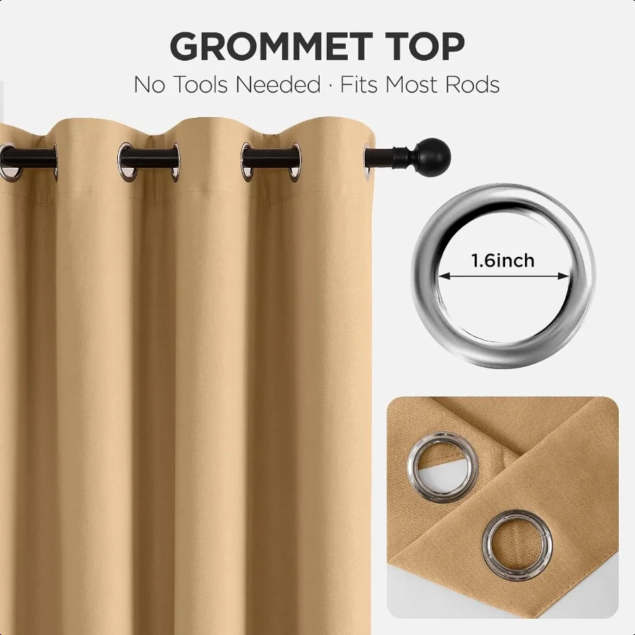 Linen Blackout Curtains for Bedroom 96 Inches Long Grommet Heavy Duty Living Room Drapes Thermal Insulated Noise Reduce Cancell