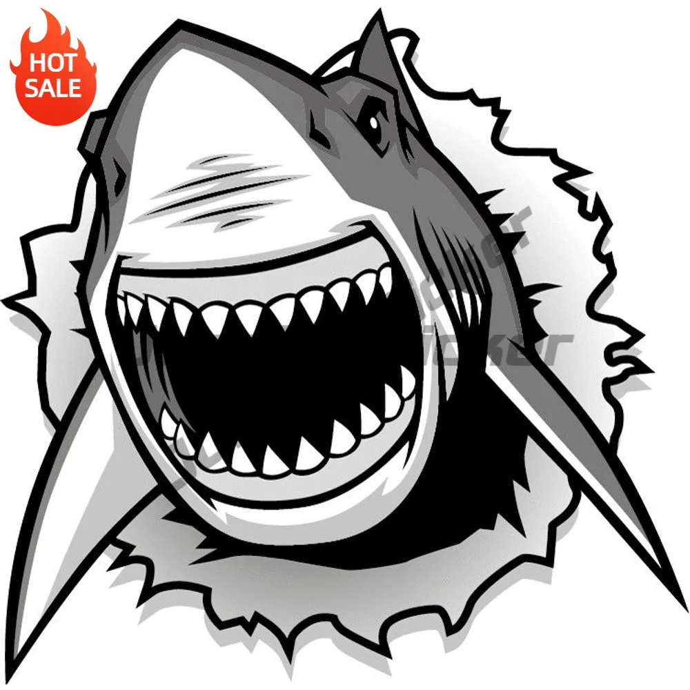 Angry Shark Head Mascot Vinyl Car Sticker Self Adhesive Decal For SUV Window And Travel Case Exterior Decoration