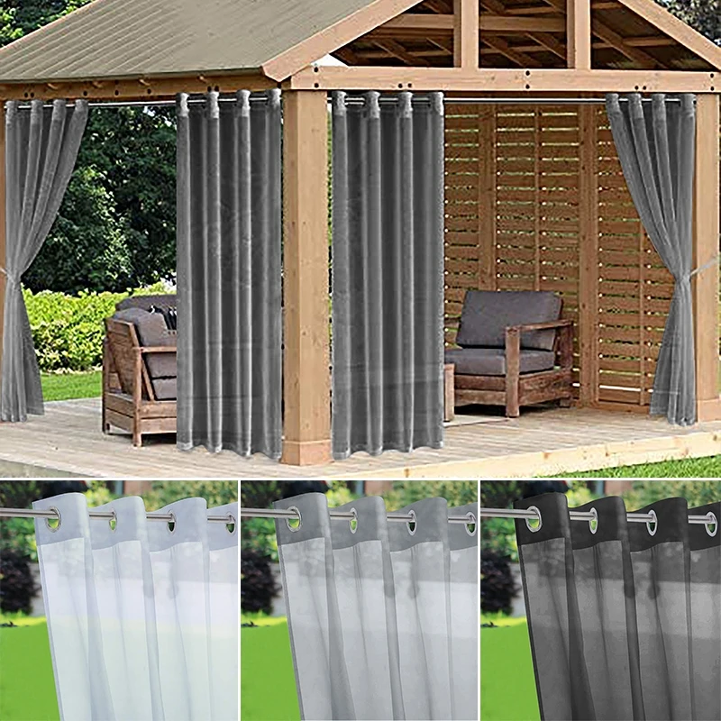 Cortina Impermeable para Exteriores, Decoración de Jardín, Patio, Gazebo, Cortina Transparente de Poliéster, Cortinas de Tul para Porche