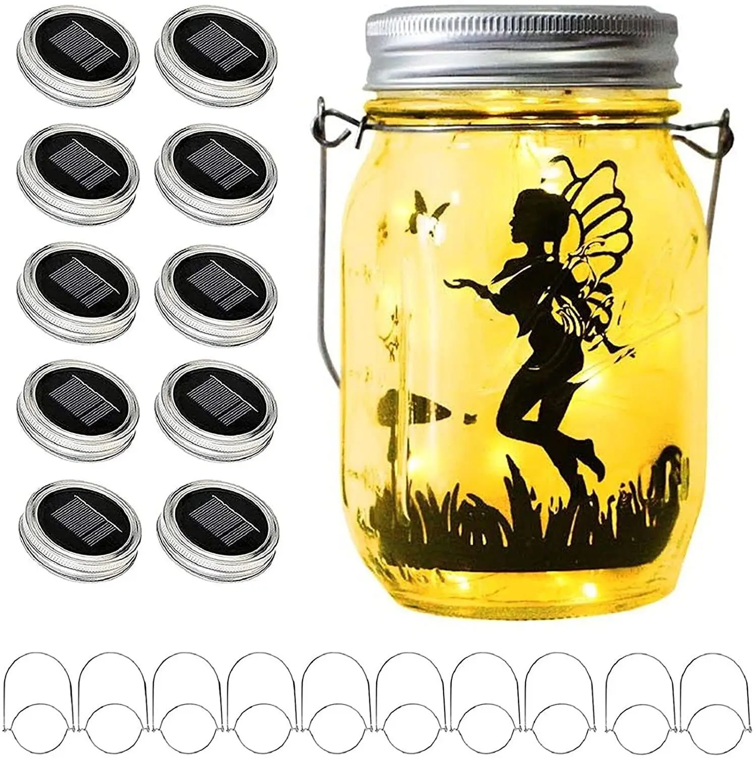 

Solar powered Mason Jar Lid Insert fairy string vine Leds light Lantern Patio Garden Bottle Porch night Wedding Party Decoration