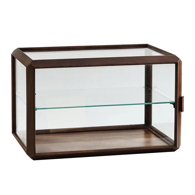 Black walnut solid wood desktop storage box tea set storage cabinet living room tea table small locker glass door display