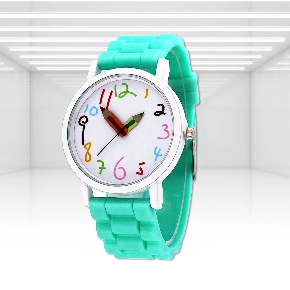 1pc Cartoon Watch Durable Creative Pencil Digital Wrist Watch Silicone Gift Birthday Party Favor Green