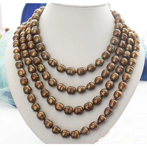 

Favorite Pearl Necklace,80'' 14mm Coffee Rice Freshwater Cultured Pearl Fashion Jewelry,Handmade,Charming Women Gift