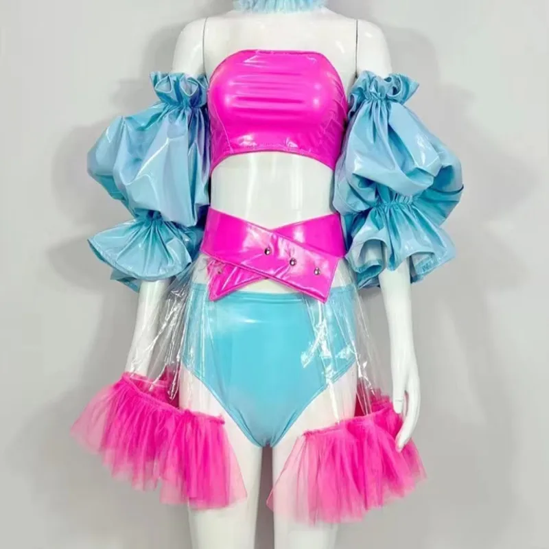Dzień Dziecka Bar Klub nocny Seksowny kostium taneczny Kobiety Piosenkarka DJ Tancerka Klub Impreza Pokaz Bikini Zestaw Muszka Biustonosz Rękaw bąbelkowy
