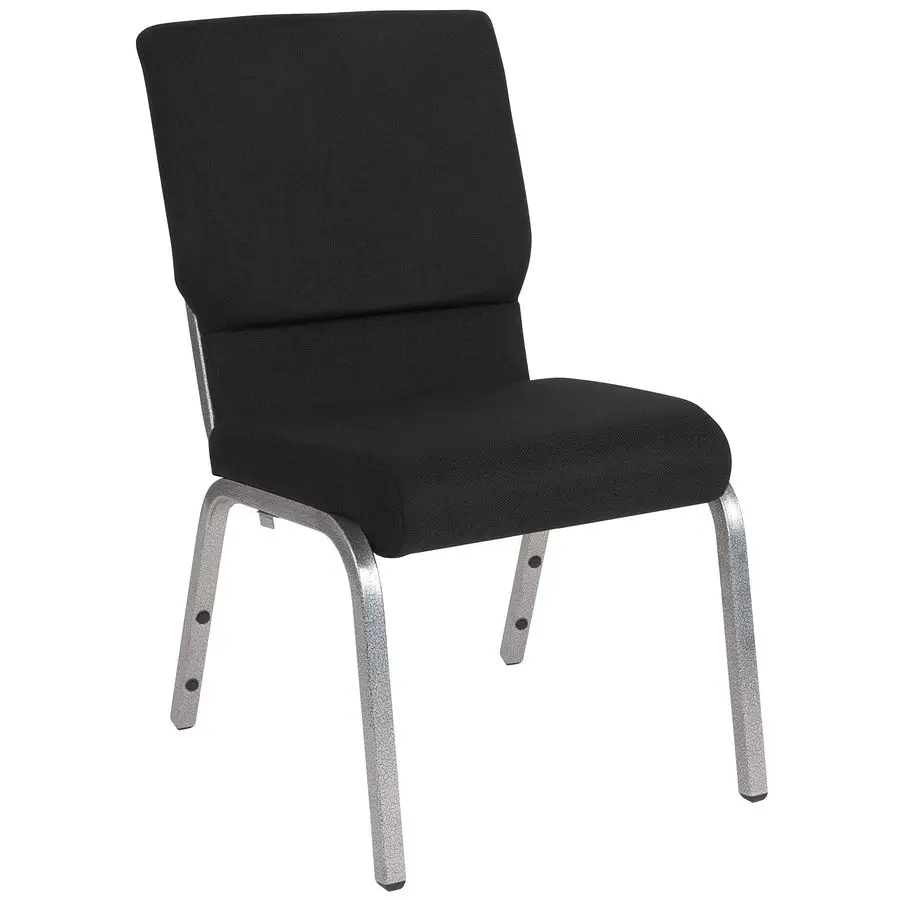 

HERCULES Series 18.5W Stacking Church Chair in Black Fabric Silver Vein Frame