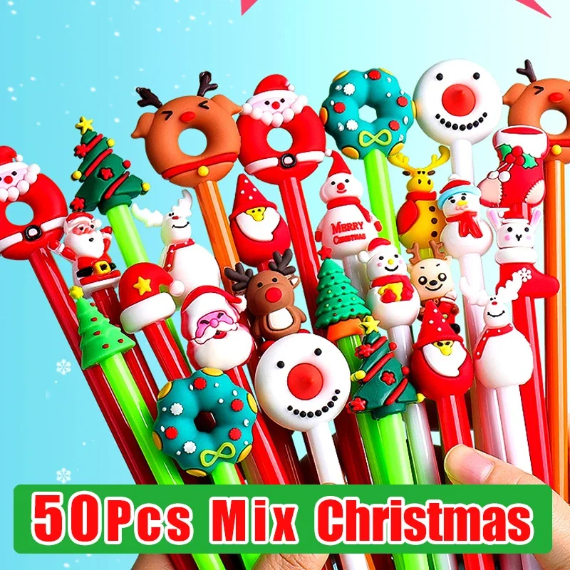 

50Pcs/Lot Cute Christmas Gel Pen 0.5mm Black Ink Kawaii Christmas Tree Santa Gift Box Netural Pens Kids School Office Stationery