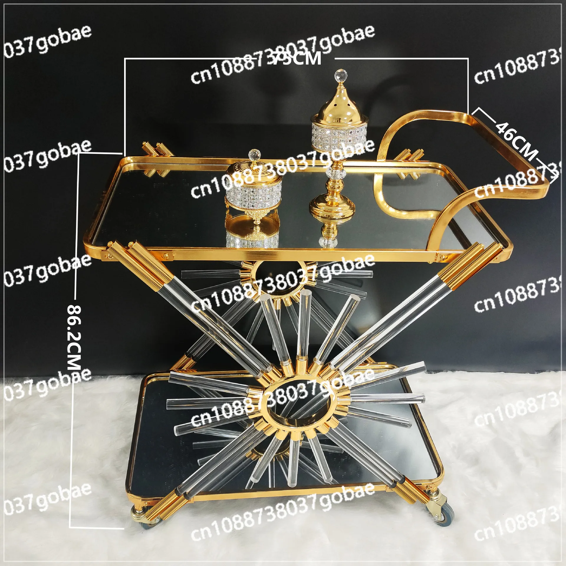 European Style Metal Hotel Bar Cart Golden, Wheeled Party Mobile Bar Cart