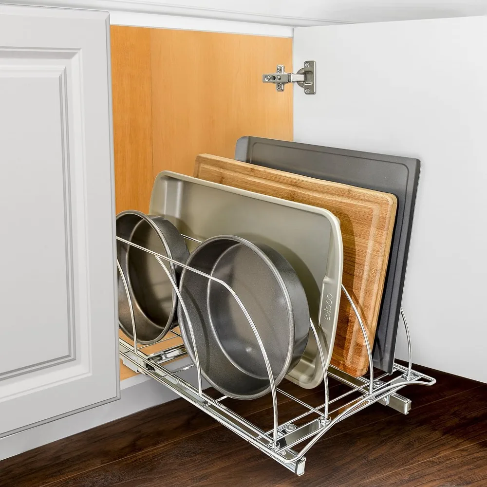 رف منظم لألواح القطع قابل للسحب - تخزين خزانة المطبخ لأوراق الخبز والصواني