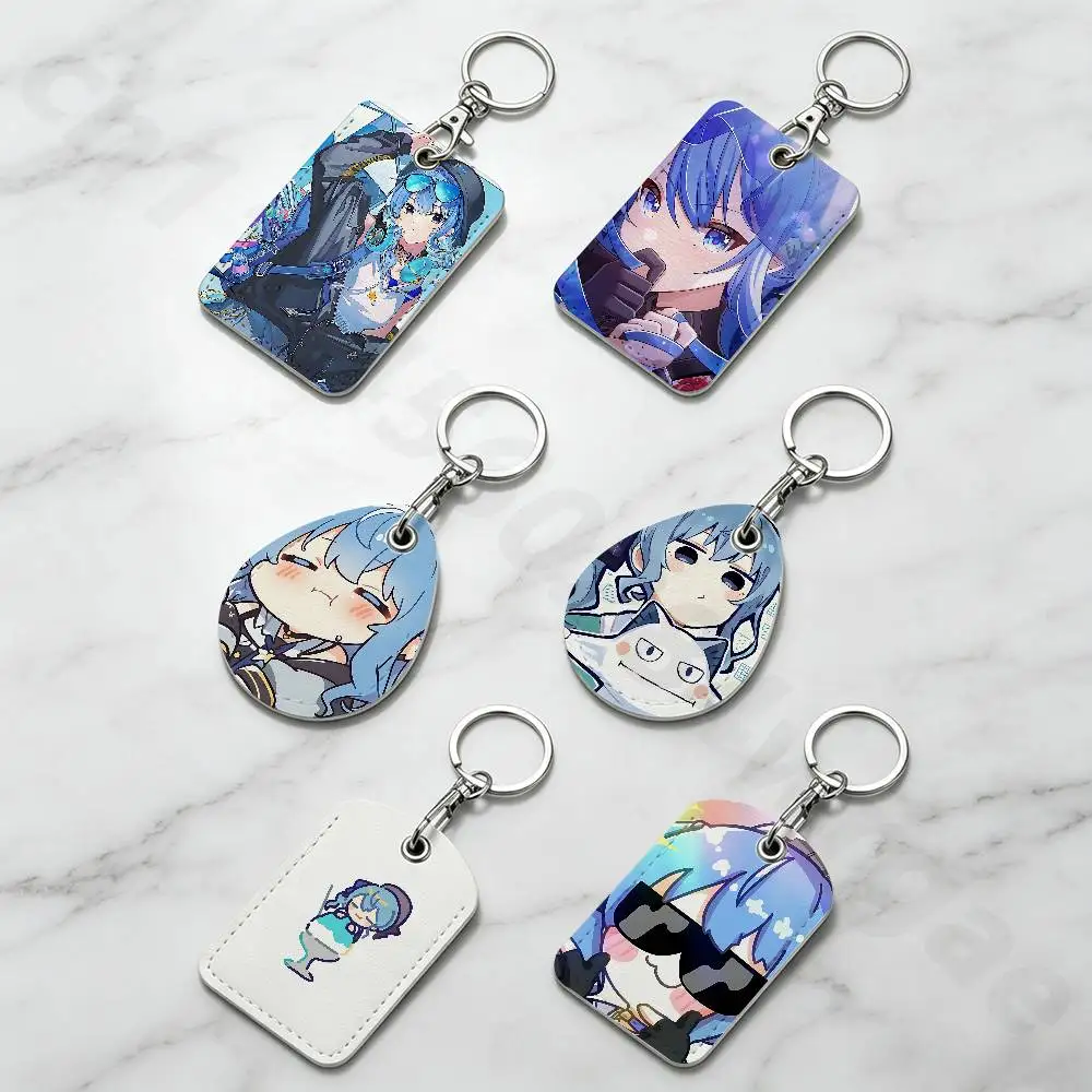 H-hoshimachi suisei Rectangle Card Case Keychain Access Card Bag Key Tag Ring Leather Card Holder Key Ring Access