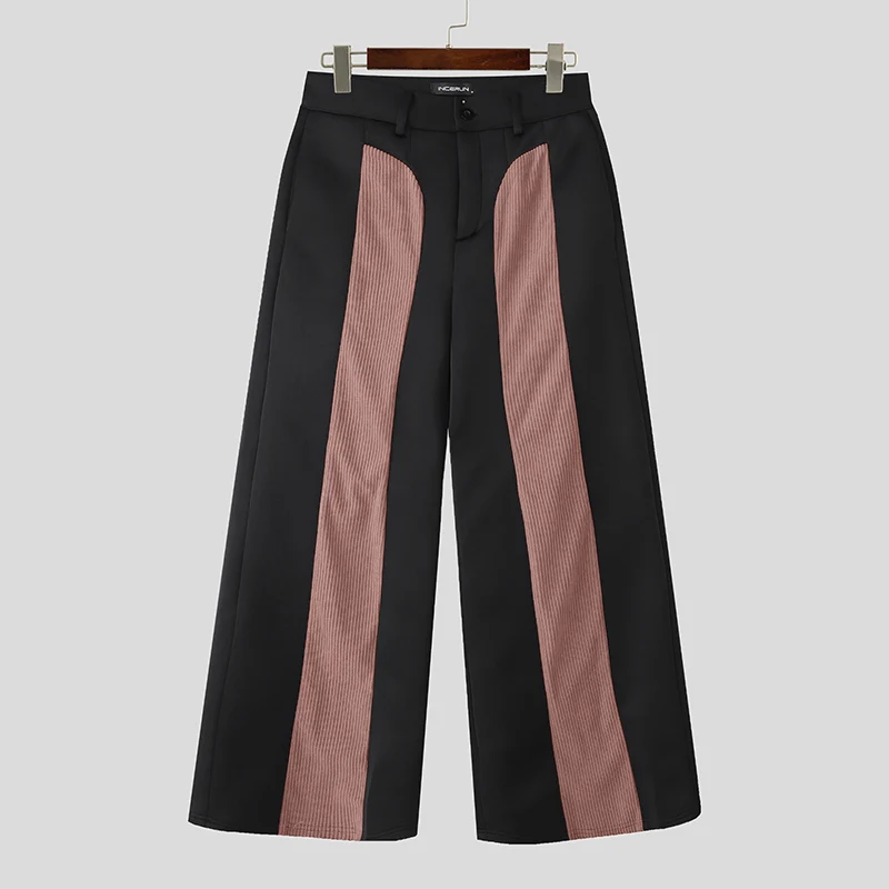 

INCERUN Men Wide Leg Pants Patchwork Color-block Button Joggers Trousers Men Streetwear Loose 2025 Fashion Casual Pants S-5XL