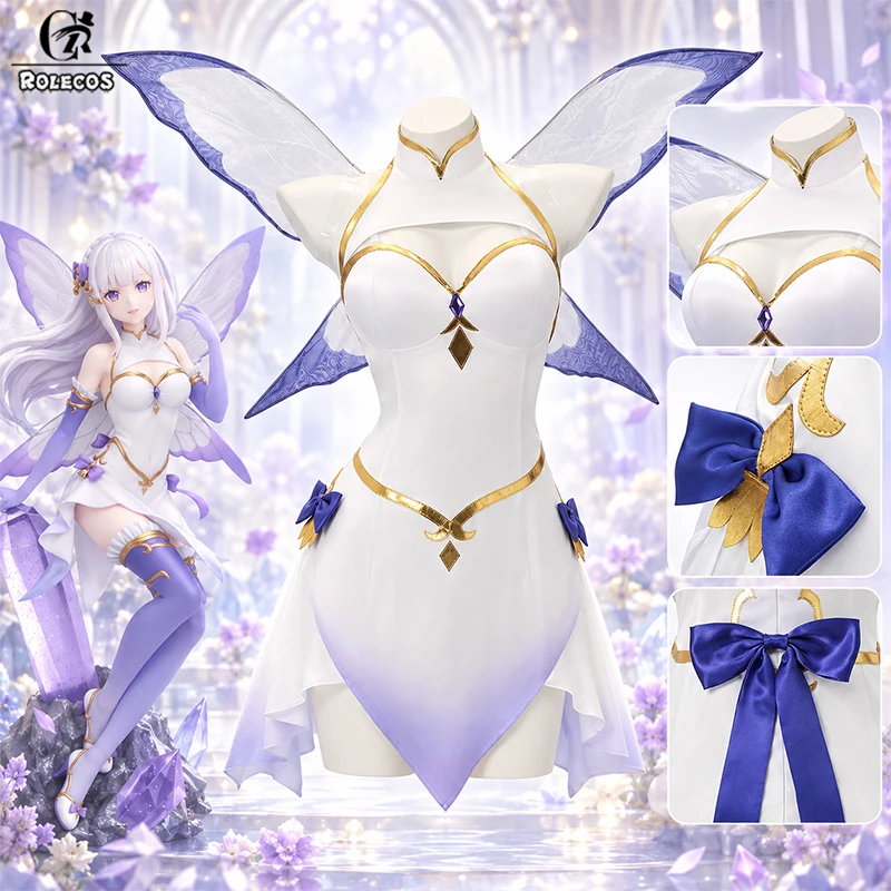 ROLECOS, vestido de mujer con motivos de hadas y color púrpura, elegante disfraz de fantasía de Emilia, vestido largo de tul para Halloween, carnaval y cosplay.
