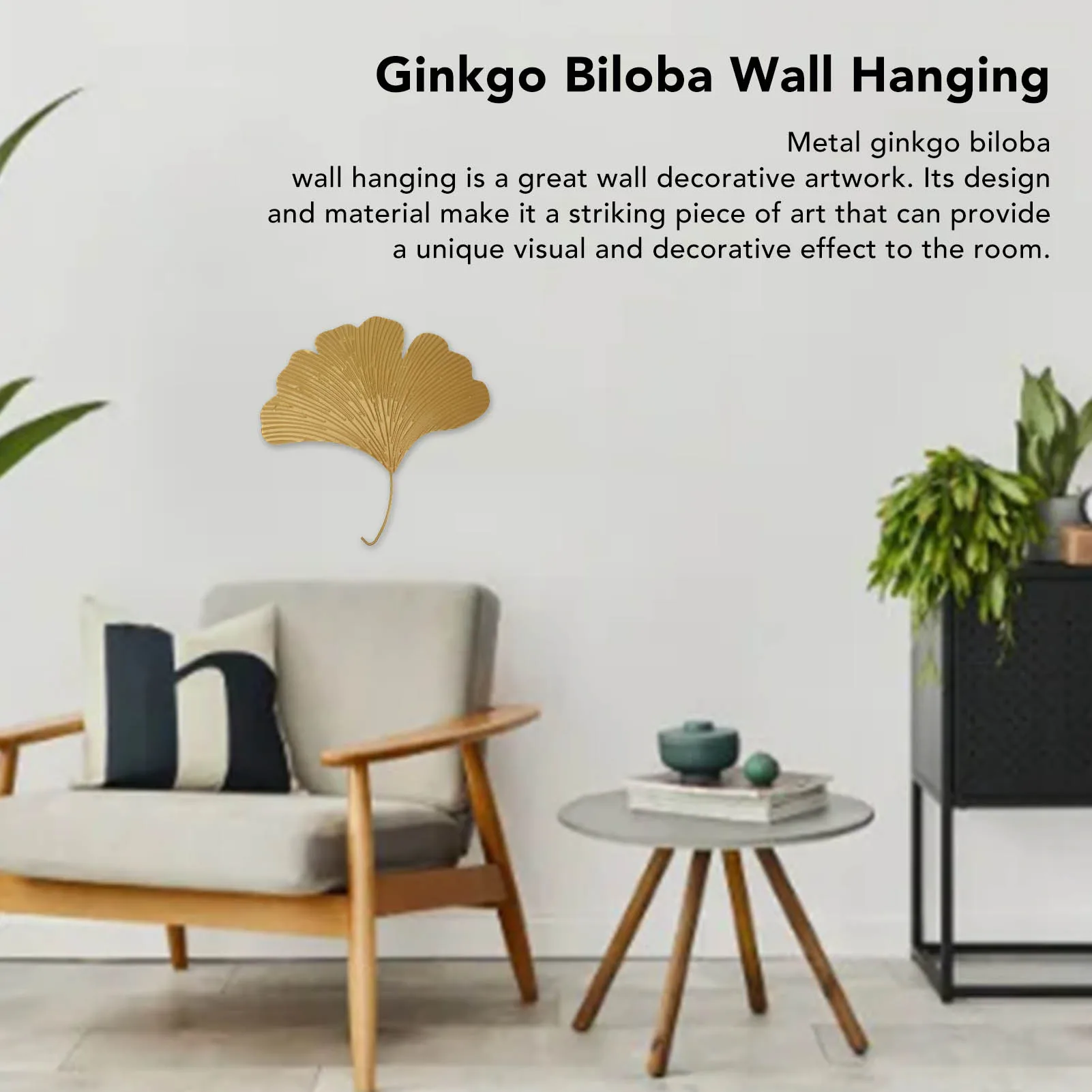 Large Gold Ginkgo Hanging Decoration Modern Elegant Fadeless Iron Metal Biloba Leaf Wall Art For Living Room Bedroom Dining