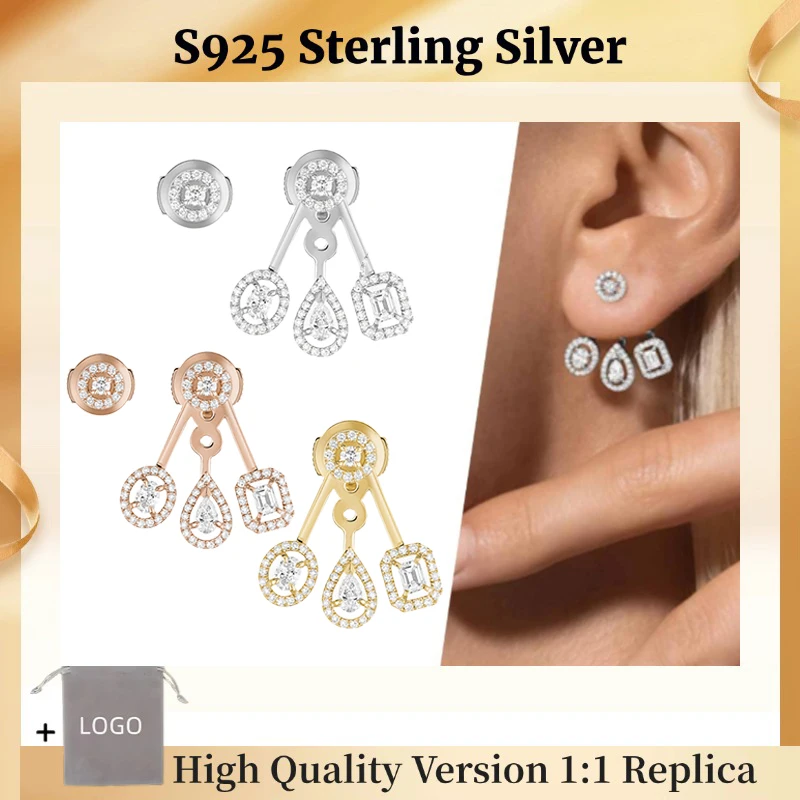 Classic Official Website My Twin Trio Geometrically Asymmetric Earrings Messica Luxury Jewelry S925 Pure Silver Diamond Earrings