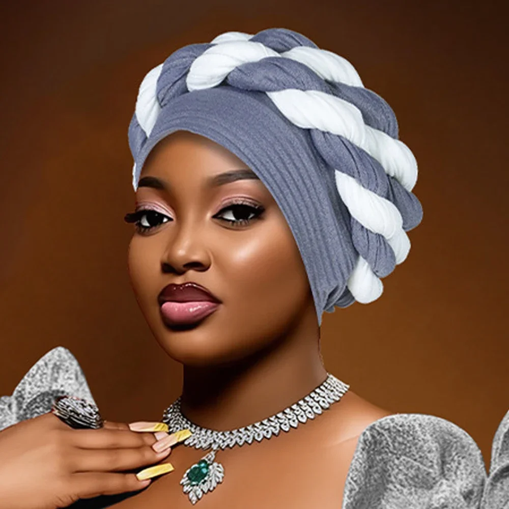 

Новый африканский витой тюрбан с большой косой, мусульманский хиджаб, эластичная повязка на голову, головной платок, Нигерия, головной убор для свадебной вечеринки, шапка