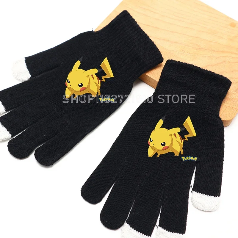 ถุงมือโปเกมอน ฤดูใบไม้ร่วง ฤดูหนาว ถุงมือหน้าจอสัมผัสโทรศัพท์มือถือแบบอุ่น ถุงมือขนสัตว์อุ่น ถุงมือเล่นโทรศัพท์ลายการ์ตูนพิคาชูสุดน่ารัก ของขวัญ