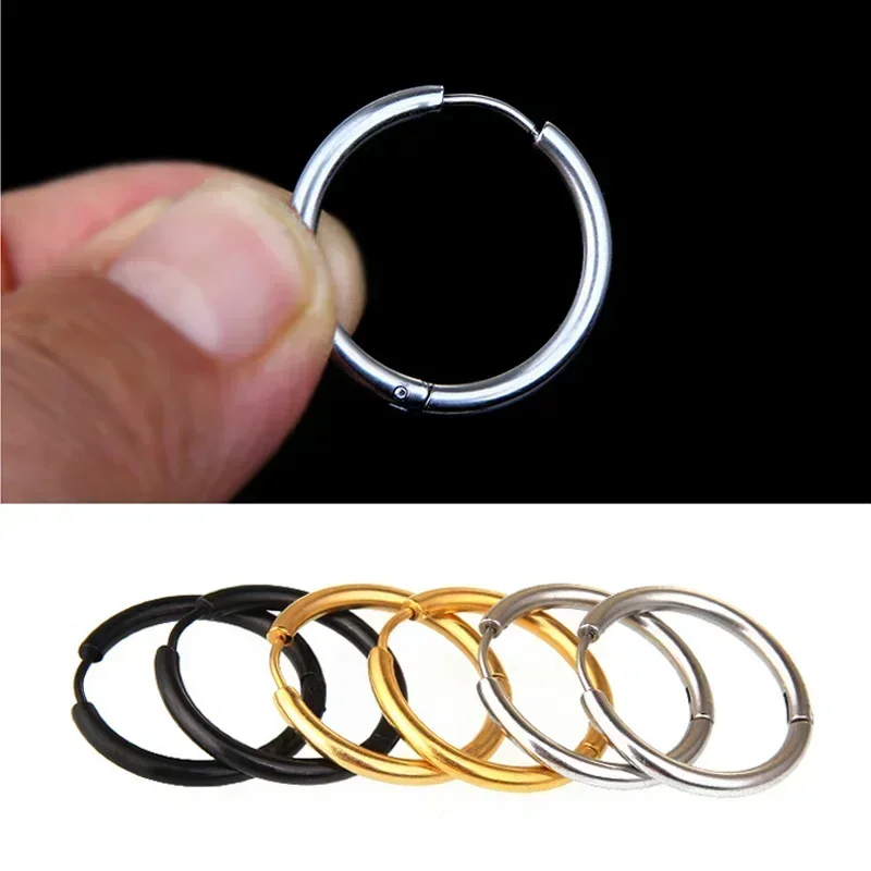 Charmsmic 1 Pair Mens Round Circle Hoop Earrings Women Female 8mm 10mm 12mm 14mm 16mm Body Piercing Hip Hop Korea Style Jewelry