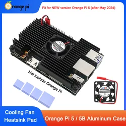 Orange Pi 5 Aluminum Alloy Shell with Fan Heat Sinks Active&Passive Cooling Metal Protection Case for Orange Pi 5 / 5B