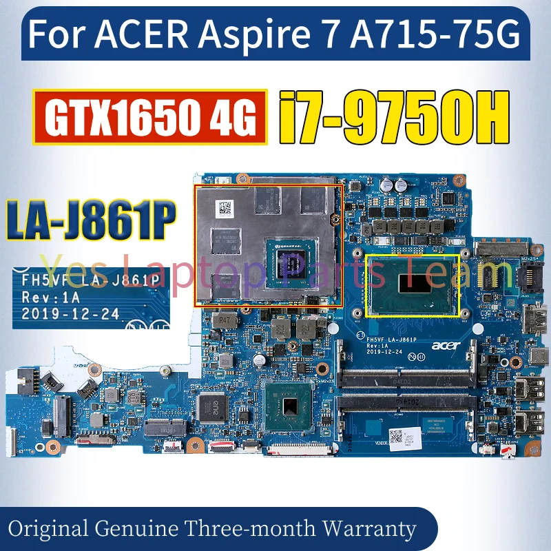 LA-J861P For ACER Aspire 7 A715-75G Laptop Mainboard SRF6U i7-9750H N18P-G61-MP2-A1 GTX1650 Notebook Motherboard Tested