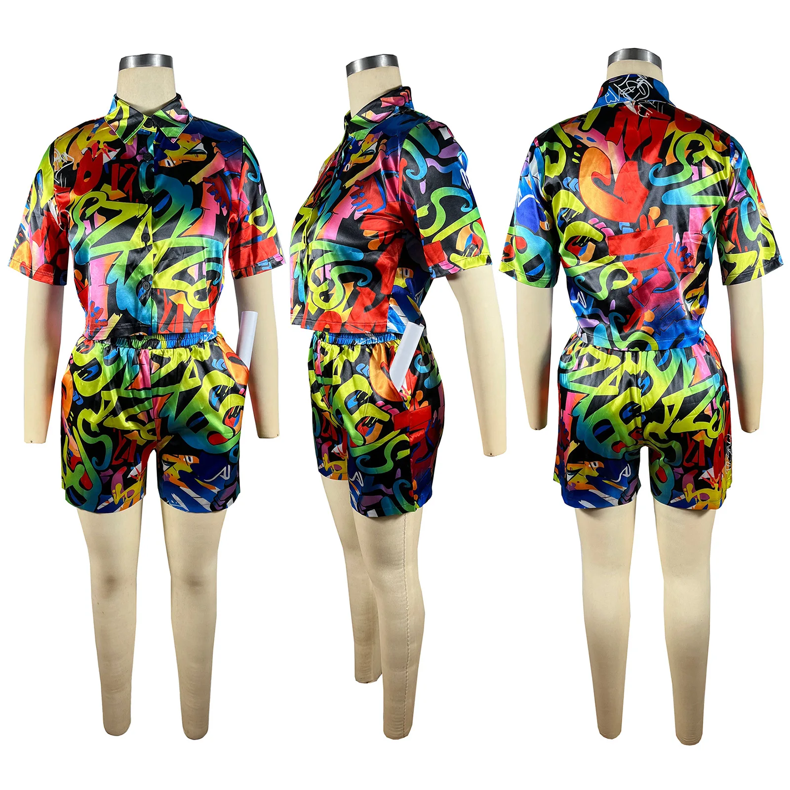 Fashion Print Women Clothing Set Short-sleeved Blouses Shorts Two Piece Sets Summer Suits 2023 New Design Streetwear