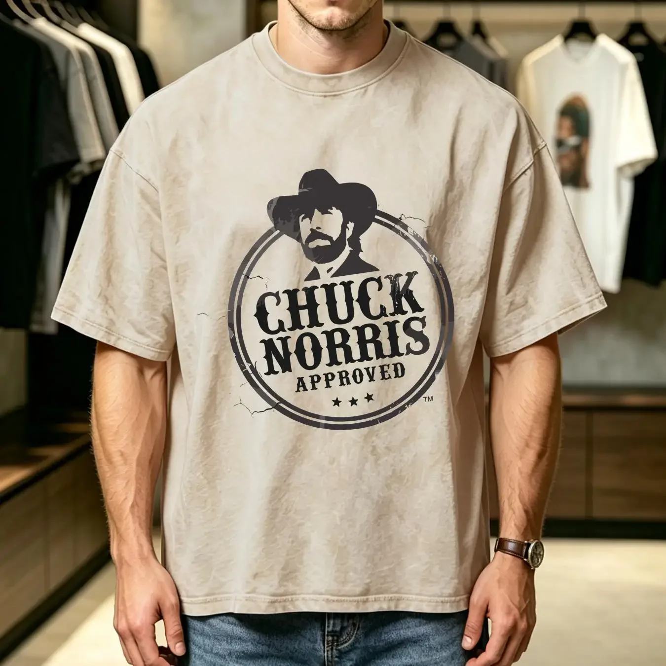 washed T Shirt Chuck Norris Approved White Ships Fast High Quality long or short sleeves vintage Washed streetwear