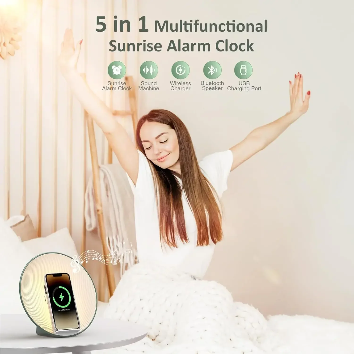 Colsur-altavoz inalámbrico con Bluetooth, dispositivo de carga inalámbrica de 15W, luz nocturna para dormitorio, Sonido Envolvente, pantalla de reloj Digital de calidad