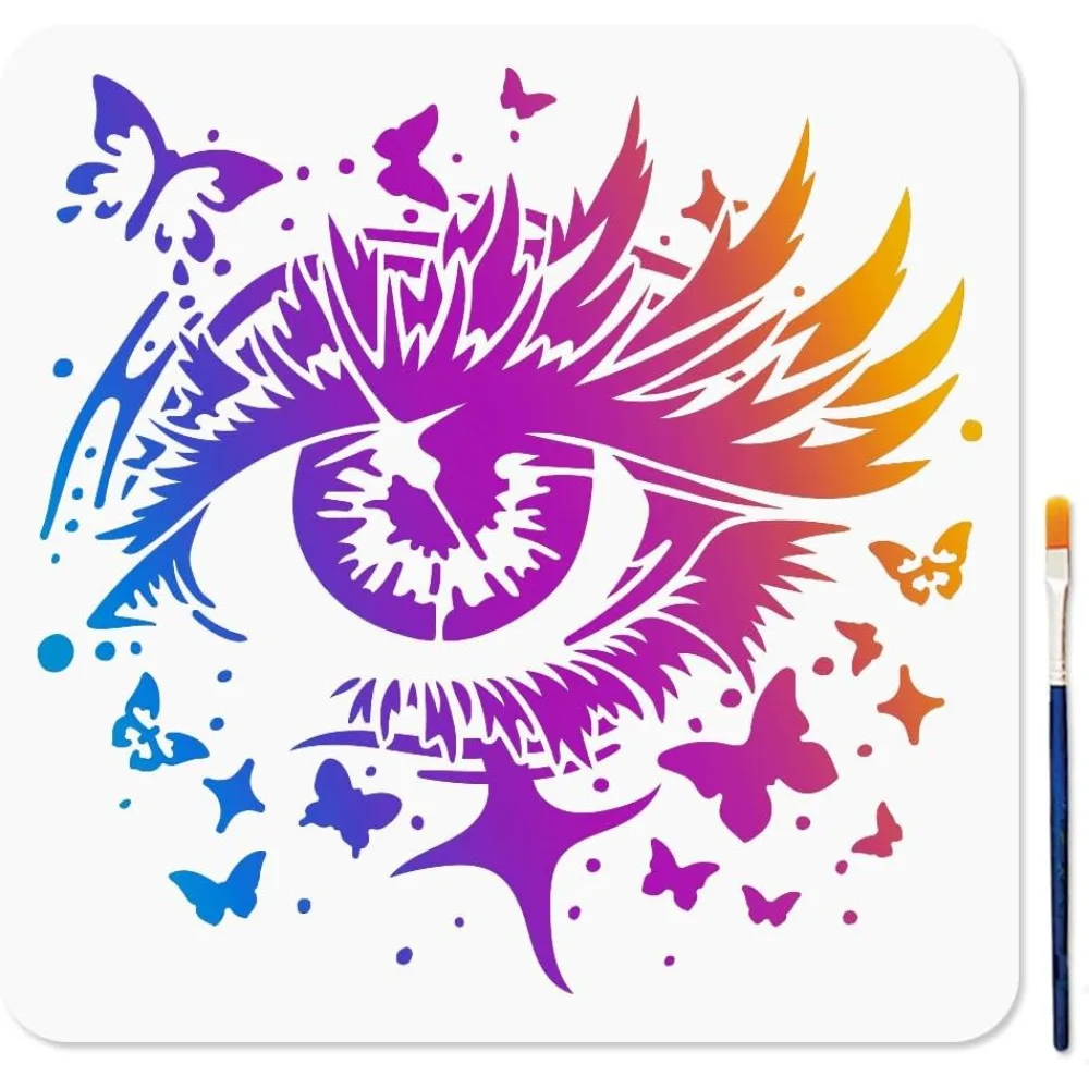 Butterfly Eye Painting Stencil 11.8x11.8 inch Reusable Drawing Template with Paint Brush for Craft on Window Wood making kit