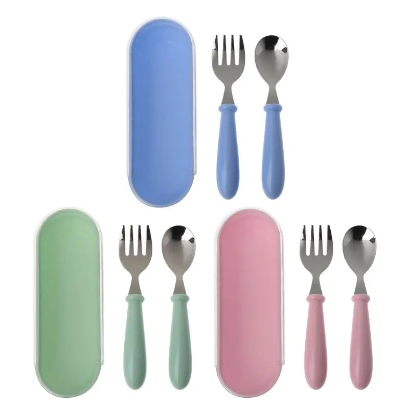 2 Pieces Baby Spoon Fork Set Feeding Training Cutlery Dishes Tableware Infant Children Kid Safe Feeder Learning Supplies