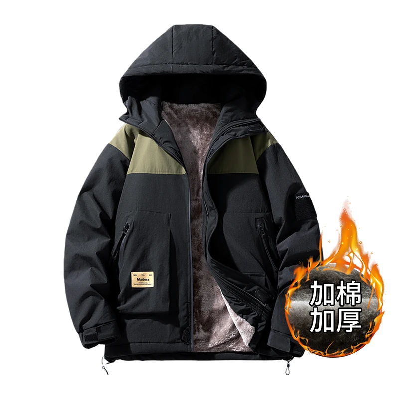 Men's Winter Outdoor Fleece Lined Jacket Plus Size 9xl 8xl Thickened Warm Windproof Waterproof Hooded Coat Loose Outdoor Parka