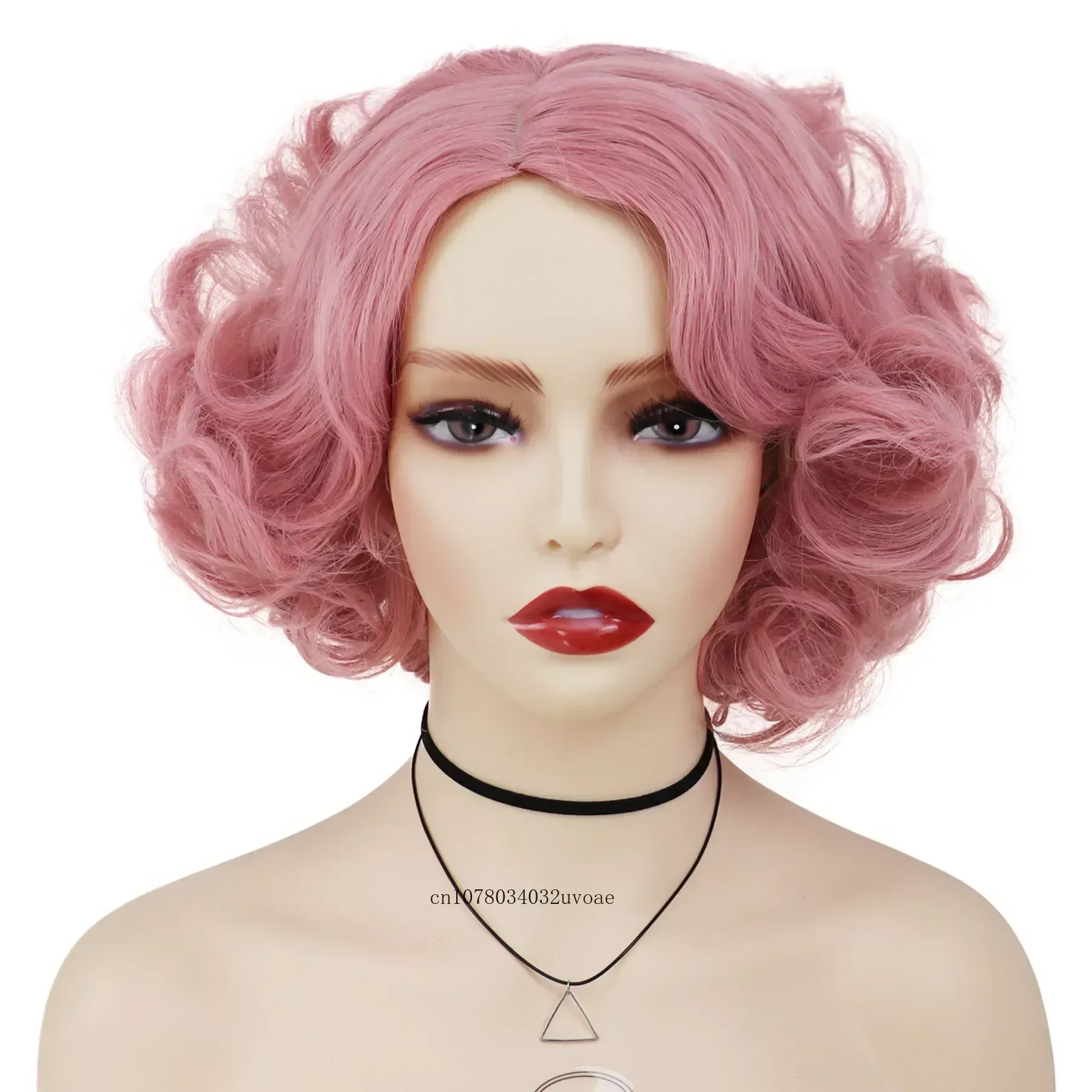 

Synthetic Cosplay Pink Wigs for Women Short Curly Hair Wig with Side Bangs Colored Fluffy Curls Halloween Costume Wigs for Girls