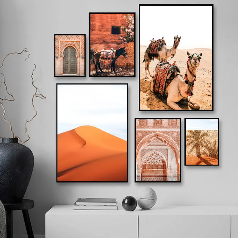 Desert Wall Art Canvas Camel Posters Nordic Style Moroccan Decor Door Donkey Wall Art Morocco Print Painting Decorative Pictures