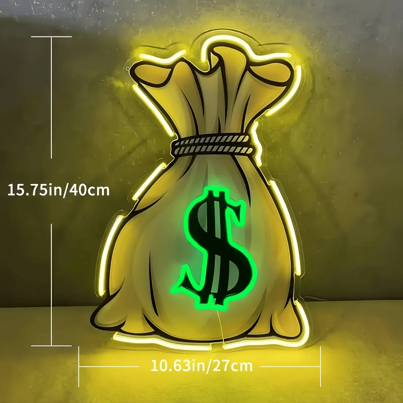Money Bag Neon Sign, Yellow & Green LED Neon Light with Dollar Sign Design, USB Powered Wall Decor for Bar, Bedroom & Man Cave