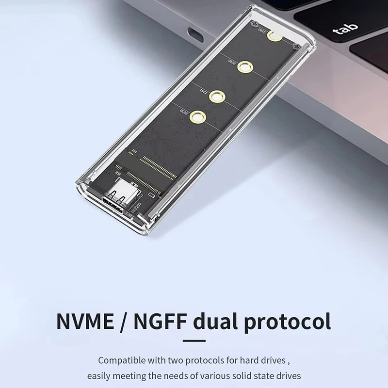 M.2 NVME PcIe NGFF SATA Dual Protocol SSD Case SATA SSD USB-C Transparent External Solid State For Laptops Hard Disk Accessories