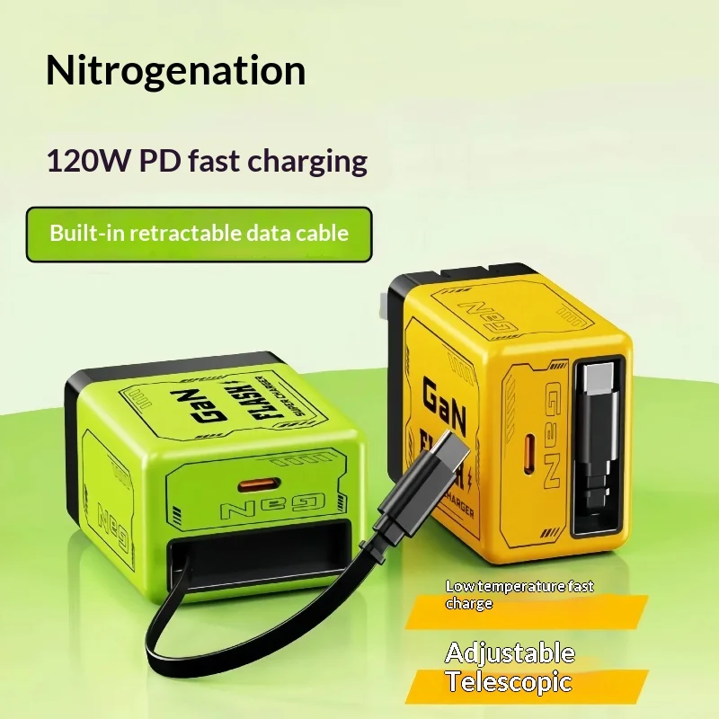 Zmx 120W Gan Charger Pd Fast Charging Built In Retractable Type C Cable High Power Wall Charger For Phone Various Smartphone