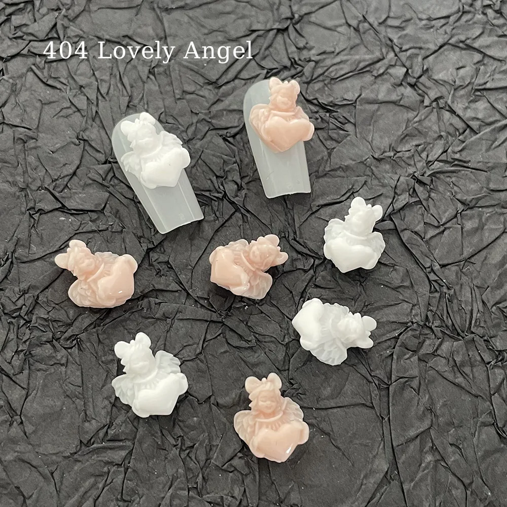 -Lovely Angel- Premade Nail Embracing Decors White Cameo Relief Love Angel Resin Ornaments Kiyomi Hug Heart Angelbaby Charms 404