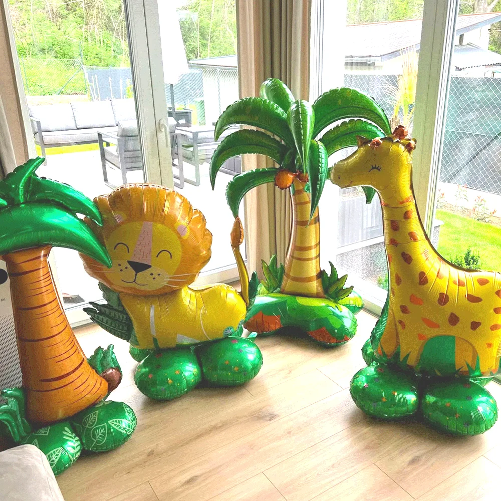 1 pz oversize Woodland Animal Lion giraffa 4D pellicola di alluminio palloncino Jungle Safari Birthday Party Decor bambini compleanno foto puntelli