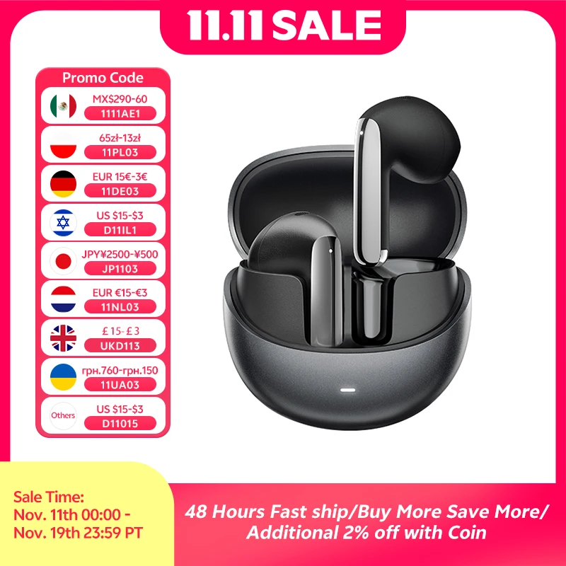 QCY HT10 AilyBuds Pro+ ANC Wireless Earphone Hi-Res Audio with LDAC Bluetooth 5.3 Earbuds 6 Mic AI HD Call Multipoint Connection