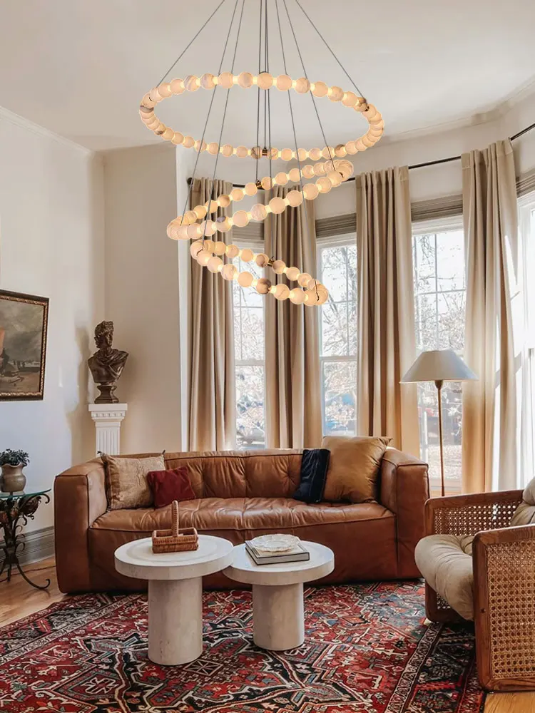 

3 Layer Marble Ring 2025 Chandelier Lighting Hanging Lamps Alabaster Lustre Suspension Luminaire Lampen For Living Room