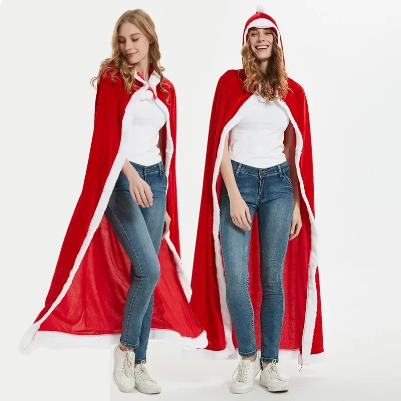 

Красные длинные стильные плащи с капюшоном, рождественские карнавальные костюмы для вечеринок, мягкие унисекс ролевые костюмы для косплея, милый модный лоскутный костюм