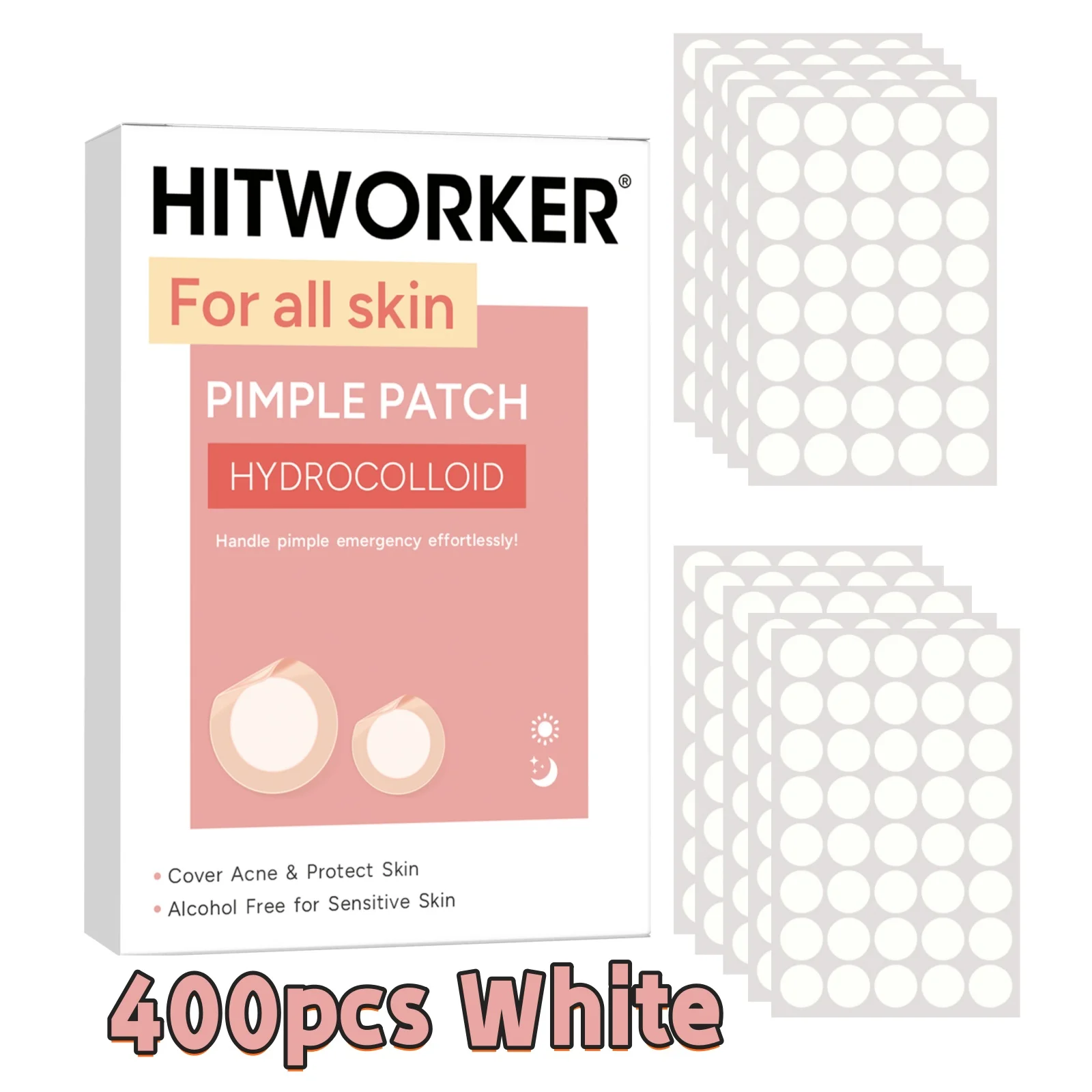 400PCS Hydrocolloid Acne Patches for Face, Day & Night Use, Tea Tree Oil, Covers Zits & Blemishes
