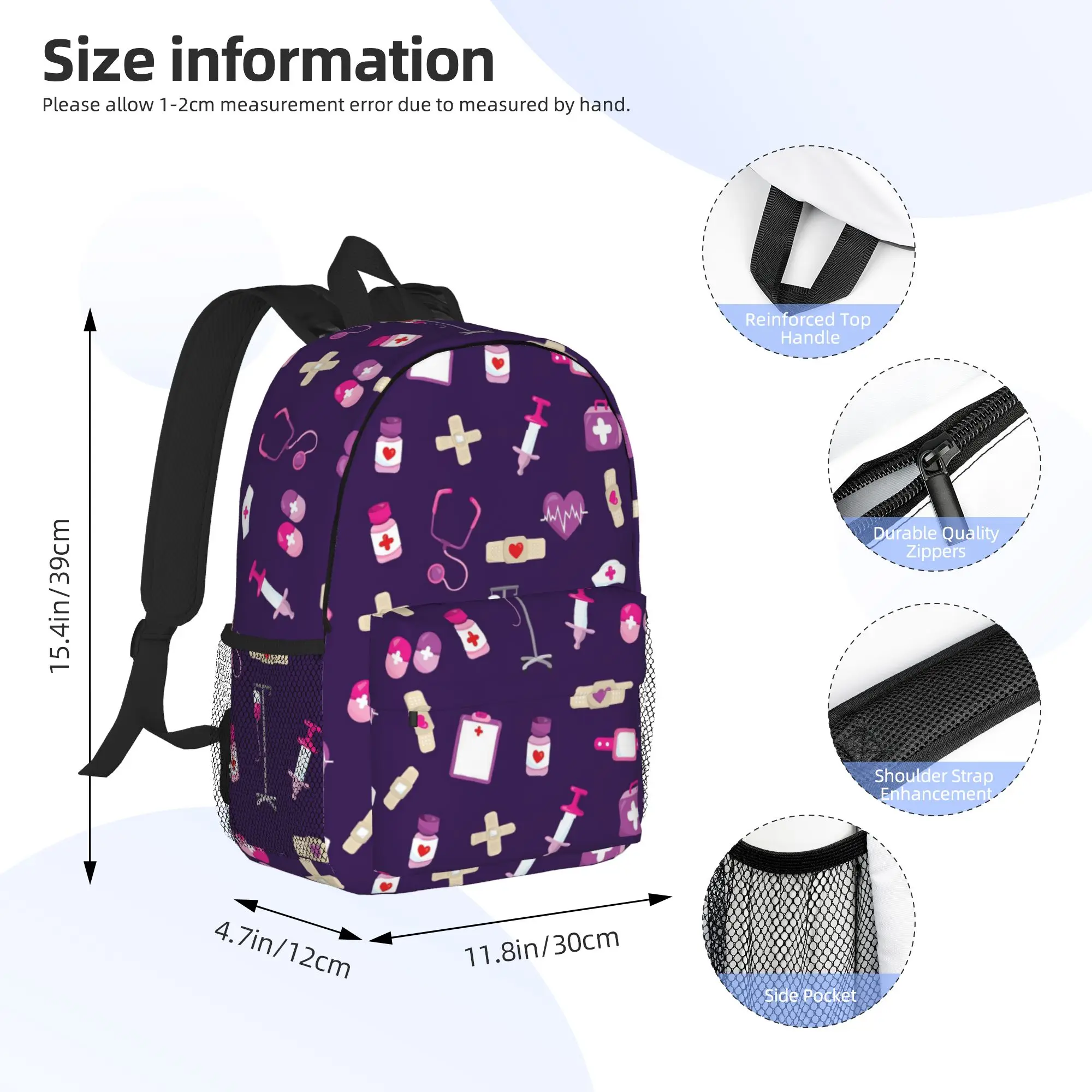 Hospital Medical pattern Gift for Nursing Nurse Backpack Hot Sale Daypack BookBag Shoulder Bags for Men Women School Bag
