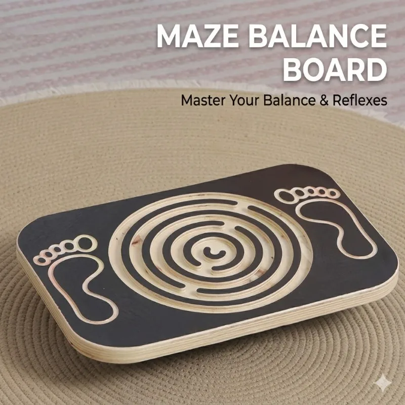 Ergonomic Wood Maze Wobble Board Incline Wedge Calf Stretch Ankle Stability Sensory Training Home Gym Pilates Core Workout