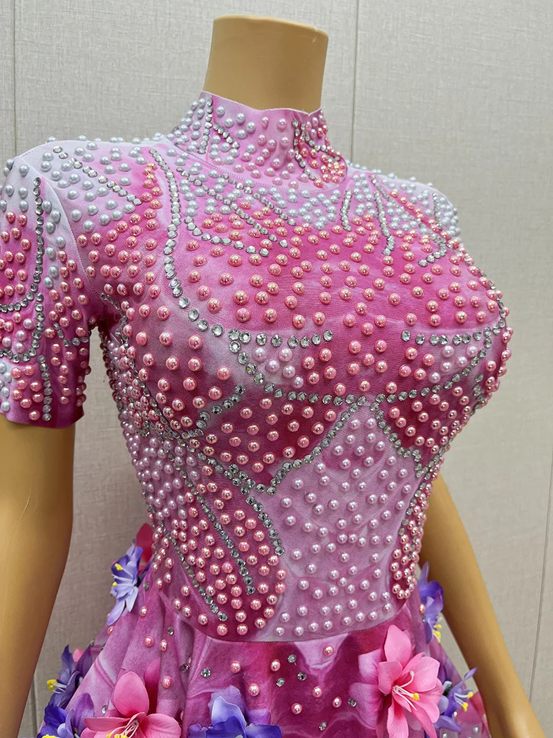 Summer Pink White Three-dimensional Flower Evening Dress Birthday Party Photo Album Stage Talent Show Vestidos De Fiesta De Lujo