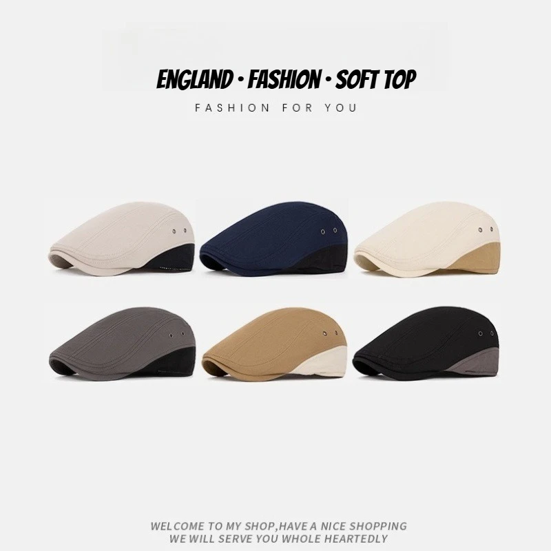 1pc Vintage Patchwork Beret Hats for Men Women,outdoor Forward Cap Washed Beret Cap Spring Summer Flat Peaked Caps Painter Visor
